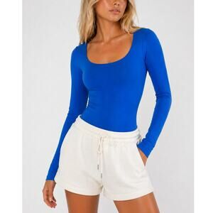 HYZ Long Sleeve Scoop Neck Bodysuit Blue Size M